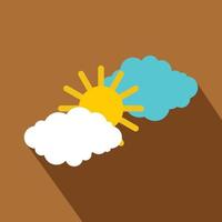 Sun and clouds icon, flat style vector