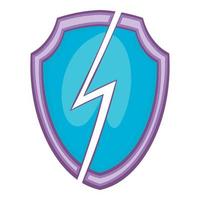 Secure shield with lightning icon, cartoon style vector