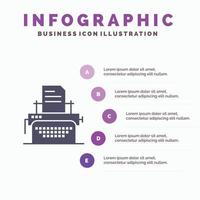 impresora fax máquina de impresión icono sólido infografía 5 pasos presentación antecedentes vector