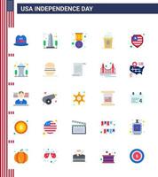 conjunto de 25 iconos del día de ee.uu. símbolos americanos signos del día de la independencia para el premio de vacaciones americano bebida pastel elementos de diseño vectorial editables del día de ee.uu. vector