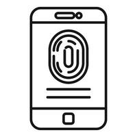 Fingerprint phone authentication icon, outline style vector