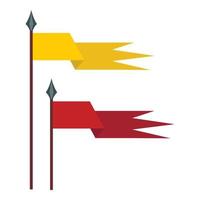 Gold and red medieval flags icon, flat style vector