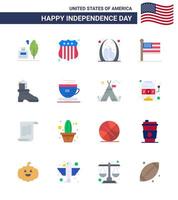 Set of 16 Vector Flats on 4th July USA Independence Day such as boot usa building united flag Editable USA Day Vector Design Elements