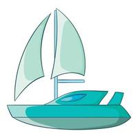 Speed boat with sail icon, cartoon style vector