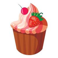 Cupcake with strawberry icon, isometric 3d style vector