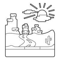 Travel by car in desert concept, outline style vector