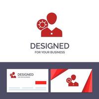 tarjeta de visita creativa y plantilla de logotipo trabajo eficiencia engranaje humano perfil personal usuario vector ilustración