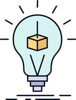 3d Cube idea bulb printing box Flat Color Icon Vector