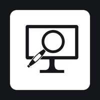 Finding information on computer icon, simple style vector