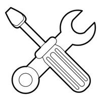 Crossed screwdriver and wrench icon, outline style vector