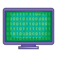 Binary code on screen icon, cartoon style vector