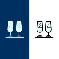 Celebration Champagne Glasses Cheers Toasting  Icons Flat and Line Filled Icon Set Vector Blue Background