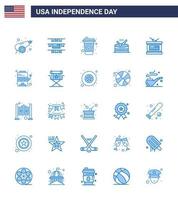 Set of 25 Vector Blues on 4th July USA Independence Day such as independence day holiday cola drum music Editable USA Day Vector Design Elements