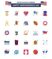 Happy Independence Day 4th July Set of 25 Flats American Pictograph of american party heart day balloons Editable USA Day Vector Design Elements