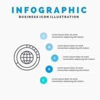 Management Data Global Globe Resources Statistics World Line icon with 5 steps presentation infographics Background vector