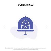 Our Services Disk Egg Food Easter Solid Glyph Icon Web card Template vector