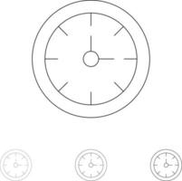 Alarm Clock Stopwatch Time Bold and thin black line icon set vector