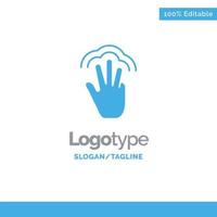 dedos gestos interfaz de mano toque múltiple plantilla de logotipo sólido azul lugar para eslogan vector