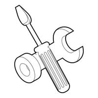 Screwdriver and wrench icon, outline style vector