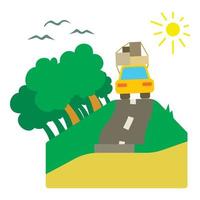 Trip by car on road concept, flat style vector