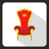 Red royal throne icon, flat style vector