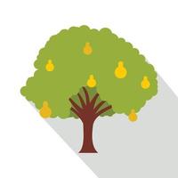 Pear tree with yellow pears icon, flat style vector