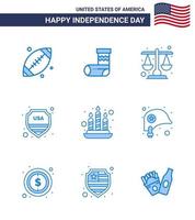 Happy Independence Day Pack of 9 Blues Signs and Symbols for fire usa court sign security Editable USA Day Vector Design Elements