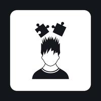 Man with puzzles over head icon, simple style vector