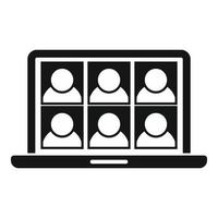 Laptop group video call icon, simple style vector
