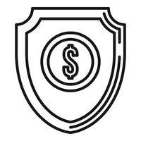 Shield dollar icon, outline style vector