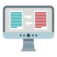 Translation of text on computer icon, flat style vector