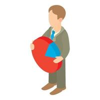 Businessman holding pie chart icon, cartoon style vector