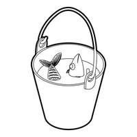 Fresh fish in a bucket icon, outline style vector