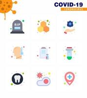 Coronavirus Precaution Tips icon for healthcare guidelines presentation 9 Flat Color icon pack such as medical clipboard protect hands temperature cold viral coronavirus 2019nov disease Vector D