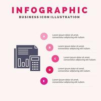 auditoría contabilidad banca presupuesto negocio cálculo financiero informe sólido icono infografía 5 pasos presentación antecedentes vector