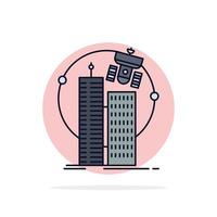 building smart city technology satellite corporation Flat Color Icon Vector