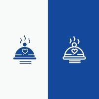 Dinner Food Bbq Love Valentine Line and Glyph Solid icon Blue banner Line and Glyph Solid icon Blue banner vector