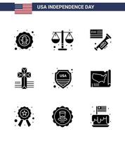 9 Creative USA Icons Modern Independence Signs and 4th July Symbols of shield church scale cross american Editable USA Day Vector Design Elements