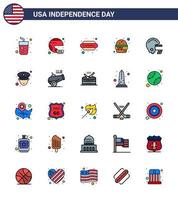 Modern Set of 25 Flat Filled Lines and symbols on USA Independence Day such as meal fast state burger food Editable USA Day Vector Design Elements