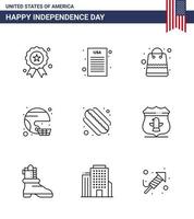 Pack of 9 creative USA Independence Day related Lines of american state money sport football Editable USA Day Vector Design Elements