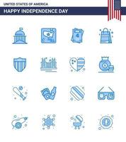 Happy Independence Day 16 Blues Icon Pack for Web and Print shield american world usa bag Editable USA Day Vector Design Elements