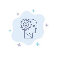 Solution Brain Gear Man Mechanism Personal Working Blue Icon on Abstract Cloud Background vector
