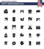 Set of 25 USA Day Icons American Symbols Independence Day Signs for hot i dog ice hot dog cup Editable USA Day Vector Design Elements