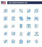 USA Independence Day Blue Set of 25 USA Pictograms of usa police badge rugby usa ball Editable USA Day Vector Design Elements