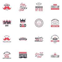 Happy Fathers day greeting hand lettering badges 16 Black and Pink Typo isolated on white Typography design template for poster banner gift card t shirt print label sticker Retro vintage style vector