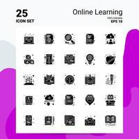 25 Online Learning Icon Set 100 Editable EPS 10 Files Business Logo Concept Ideas Solid Glyph icon design vector