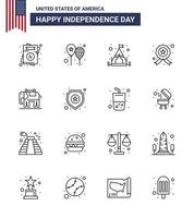 Set of 16 USA Day Icons American Symbols Independence Day Signs for american police america flag star badge Editable USA Day Vector Design Elements