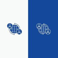 conexiones conectadas usuario internet línea global y glifo icono sólido bandera azul línea y glifo icono sólido bandera azul vector