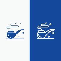 Pipe Smoke St Patrick Tube Line and Glyph Solid icon Blue banner Line and Glyph Solid icon Blue banner vector