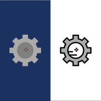 ajuste de engranajes laboratorio química iconos planos y llenos de línea conjunto de iconos vector fondo azul